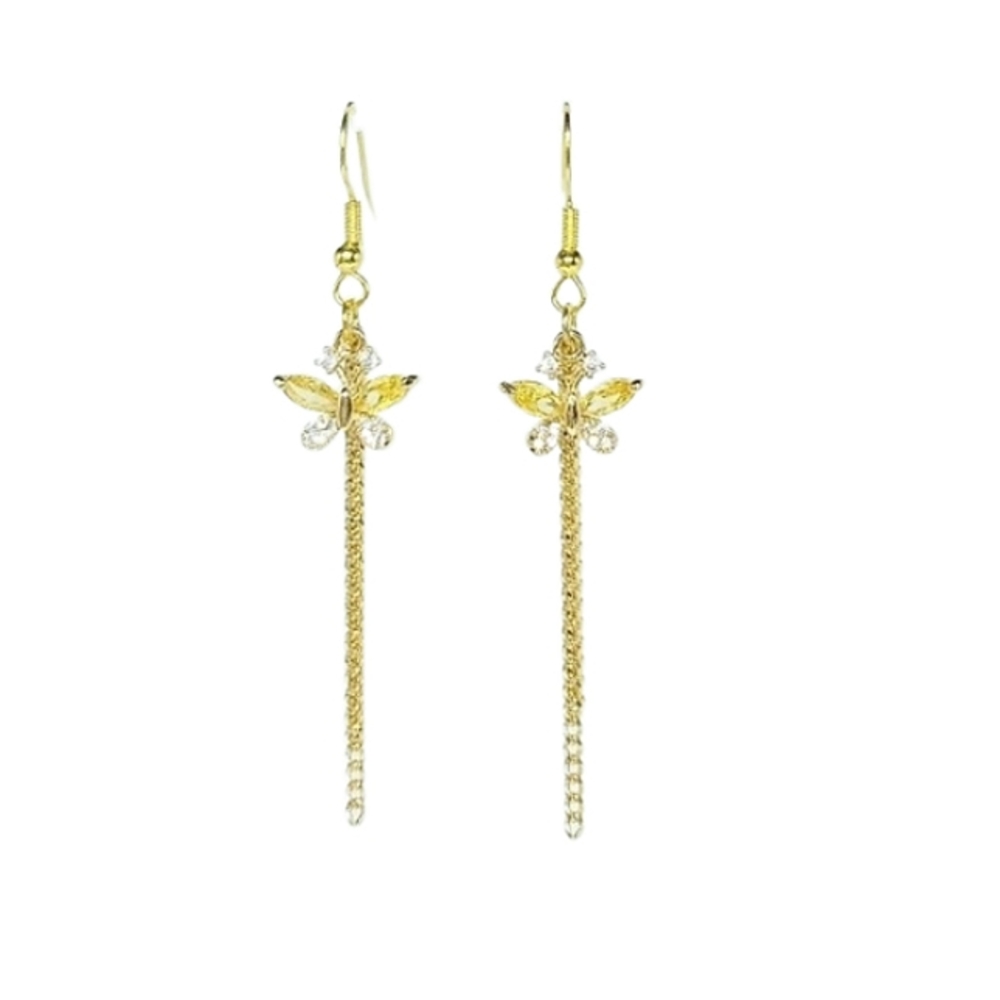 Gold & Yellow Butterfly Chain Drop Earrings